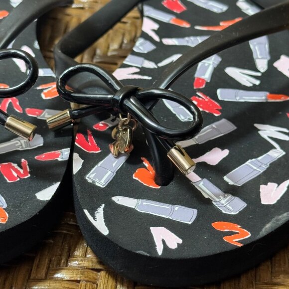 Kate Spade New York Womens Lipstick Print Flip Flops With Bow Accent Size 9/10 - Picture 2 of 7
